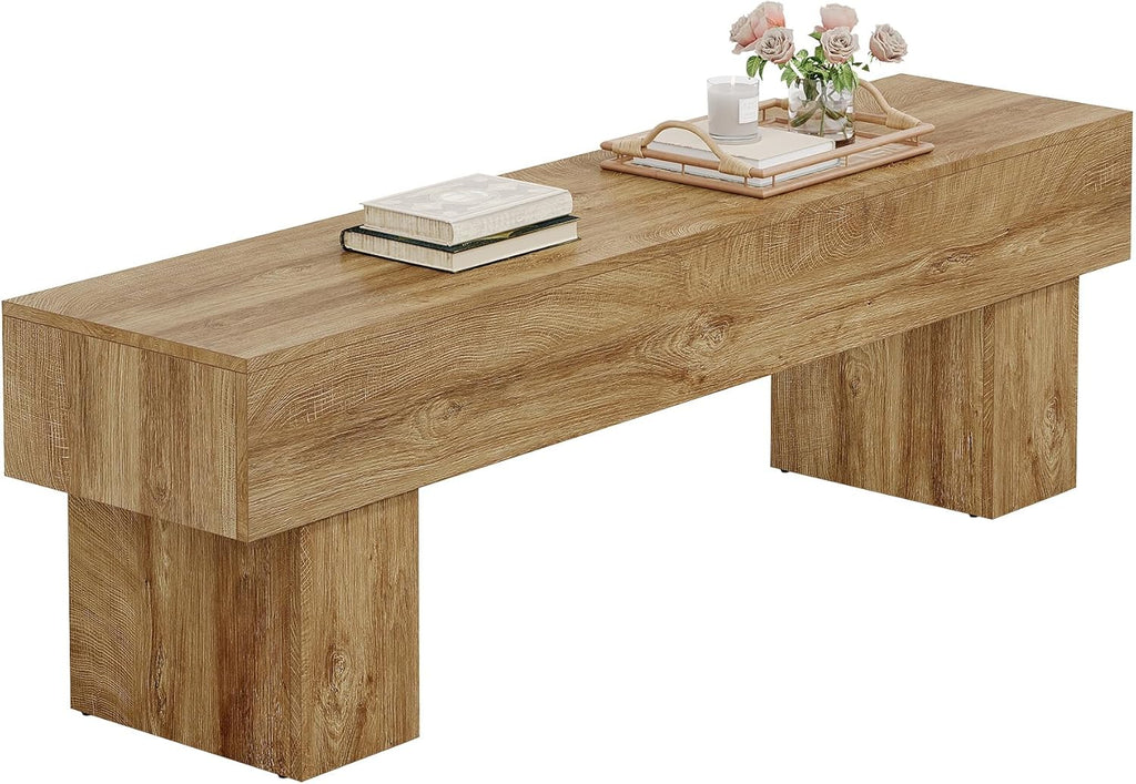 Tribesigns 63" Long Entryway Bench, Rustic Farmhouse End of Bed Bench, Wooden Shoe Bench Seat for Hallway, Living Room, End of Bed, Light Brown
