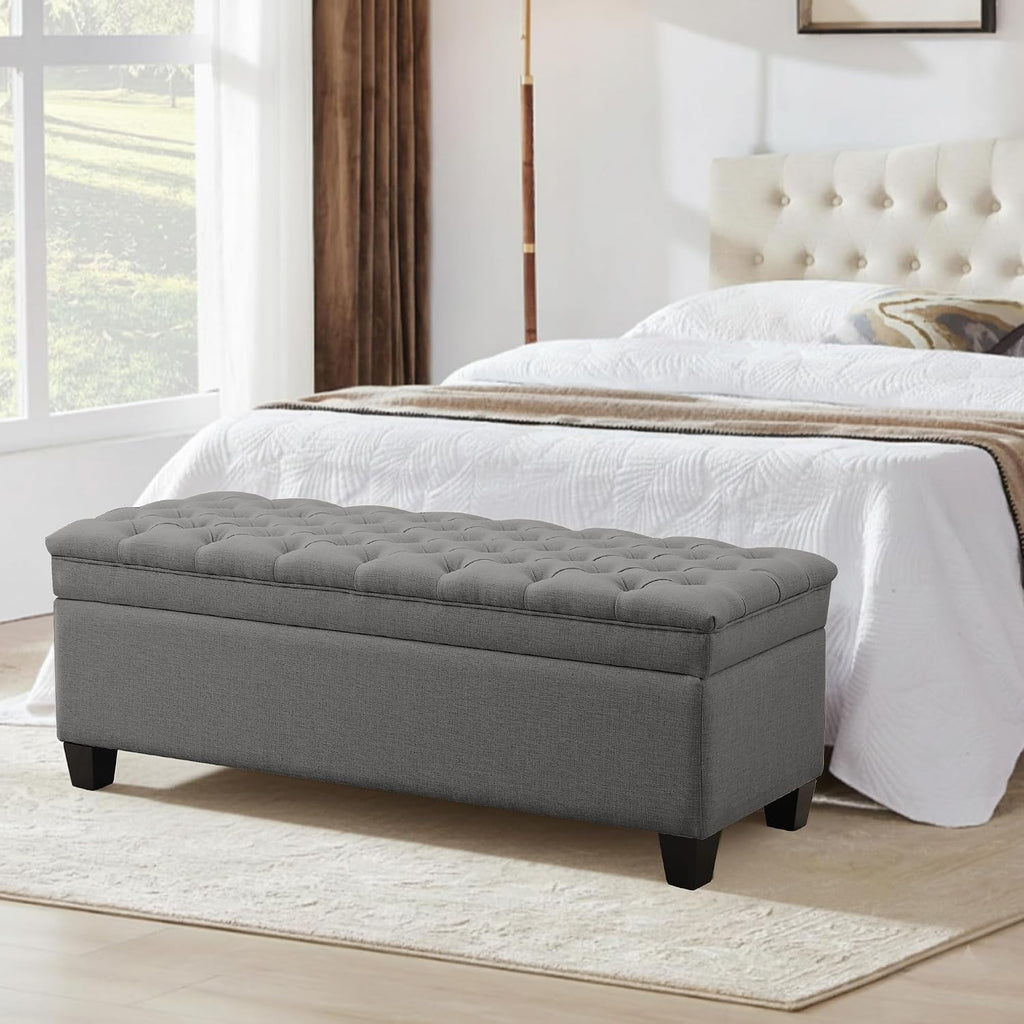 50" Storage Ottoman Bench, Rectangular End of Storage Bench, Upholstered Large Fabric Tufted Ottoman with Storage for Living Room, Bedroom, Entryway,Dark Gray