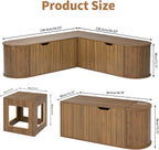 L Shaped Storage Bench with Cushion, Mid Century Modern Corner Dining Bench, Wood Window Breakfast Nook Bench for Dining Room, Entryway, Living Room, Cloakroom, Walnut