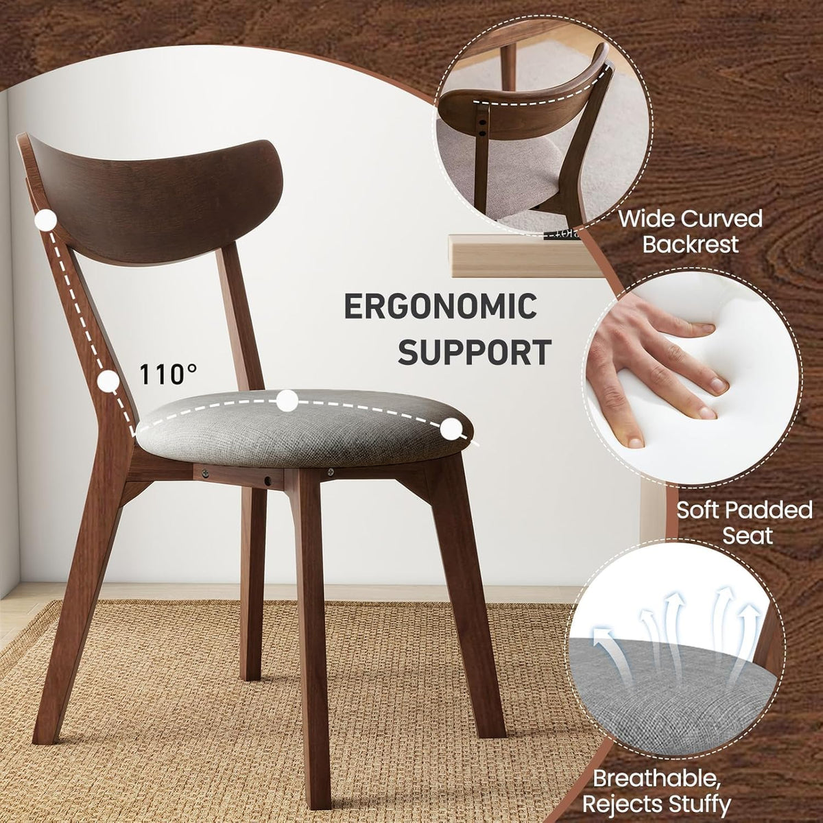 NAFORT Round Dining Table Set for 2, Mid-Century Modern Table and Chairs, Wood Kitchen Table w/Cushioned Chairs, Compact 3 Piece Dinette Set for Office, Bistro, Small Spaces, Kitchen, Restaurant