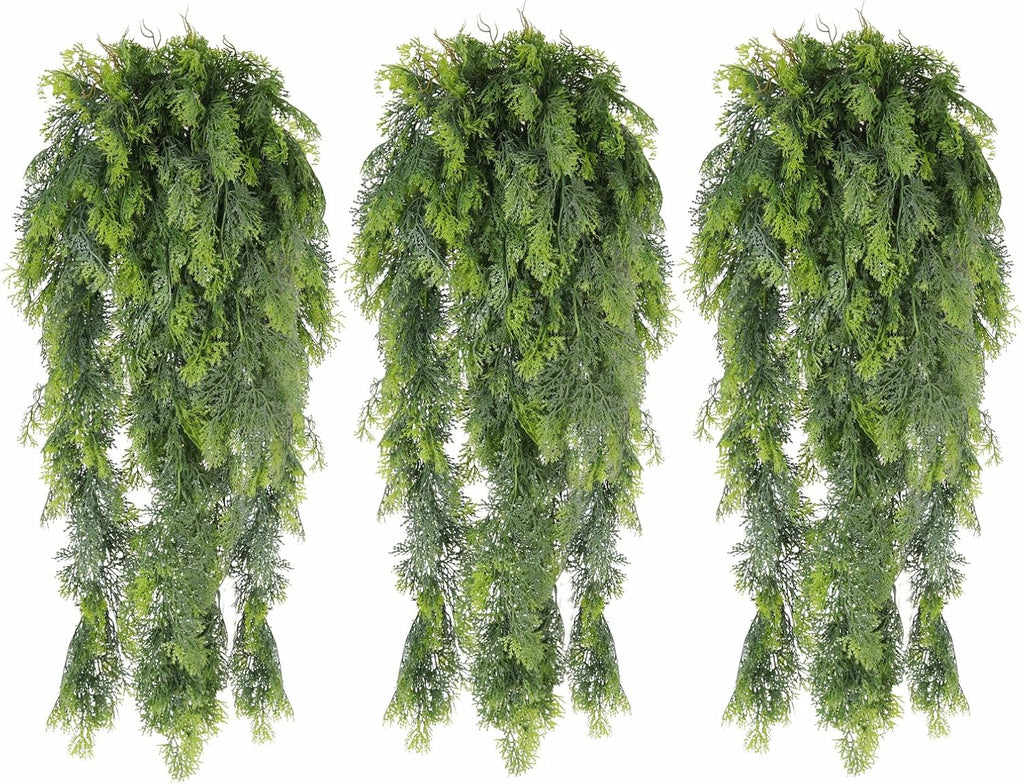 RECUTMS 3 Packs Artificial Hanging Plants Fake Plant Faux Boston Ferns Ivy Vines Greenery UV Resistant Plastic for Indoor Outdoor Room Wall Decor (White)