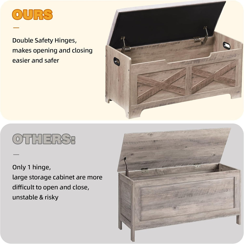 GAOMON Storage Chest, Lift Top Storage Trunk with 2 Safety Hinges, Barn Style Organizer, Wooden Entryway Bench with Seat Cushion, Large Storage Chest for Entryway, Bedroom, Living Room