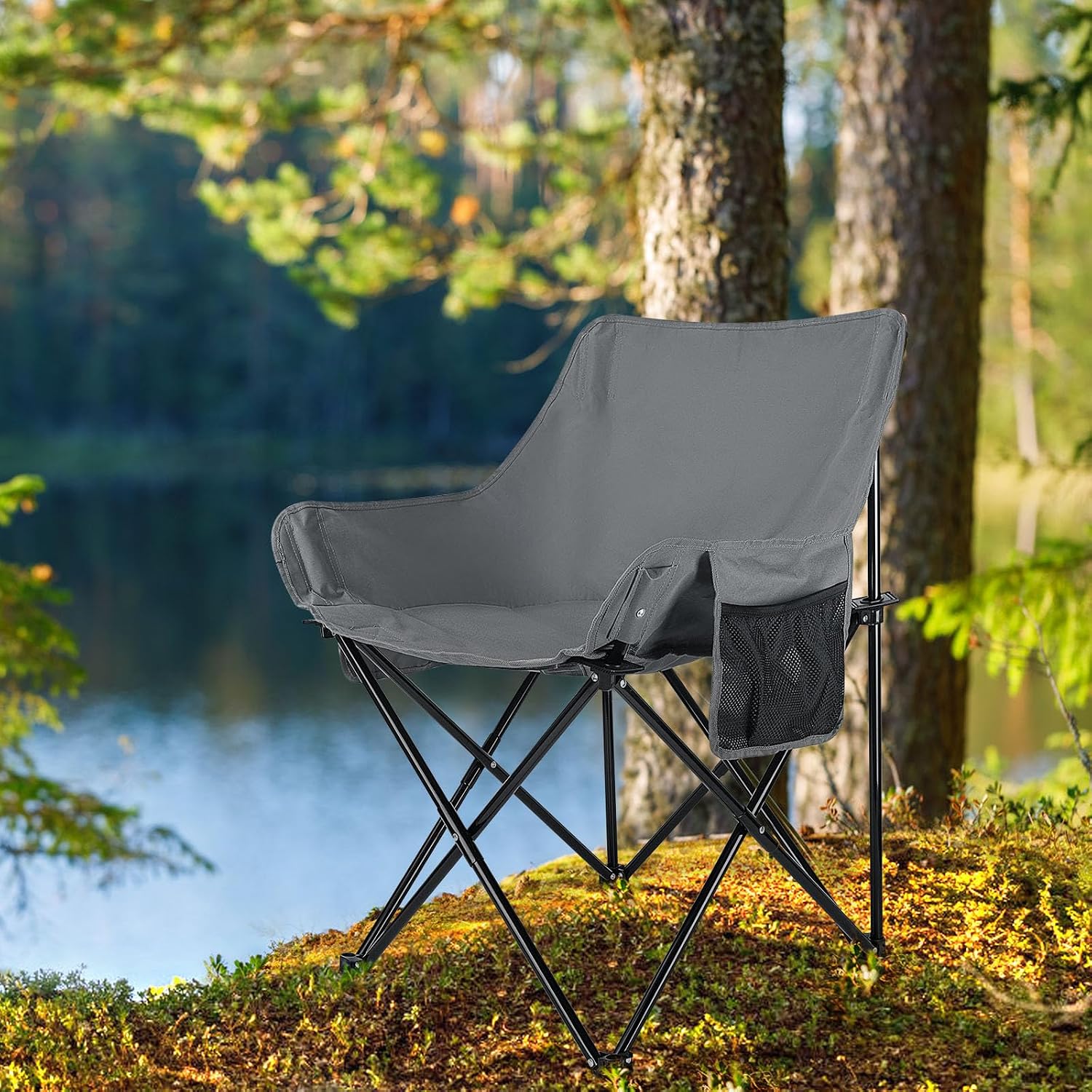 Leonyo Camping Chairs for Adults, 2 Pack Folding Lawn Chair & Table, Grey | Oversized & Portable Beach Chair for Outdoor Sports, Fishing, Rv Travel, Picnic
