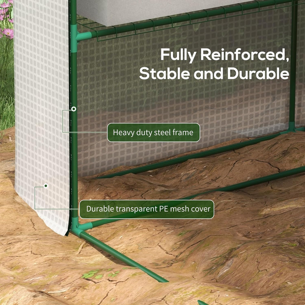Outsunny 8' x 6' x 7' Walk-in Greenhouse, PE Cover, 4-Tier Shelves, Steel Frame Hot House, Roll-Up Zipper Door for Flowers, Vegetables, Saplings, Tropical Plants, White