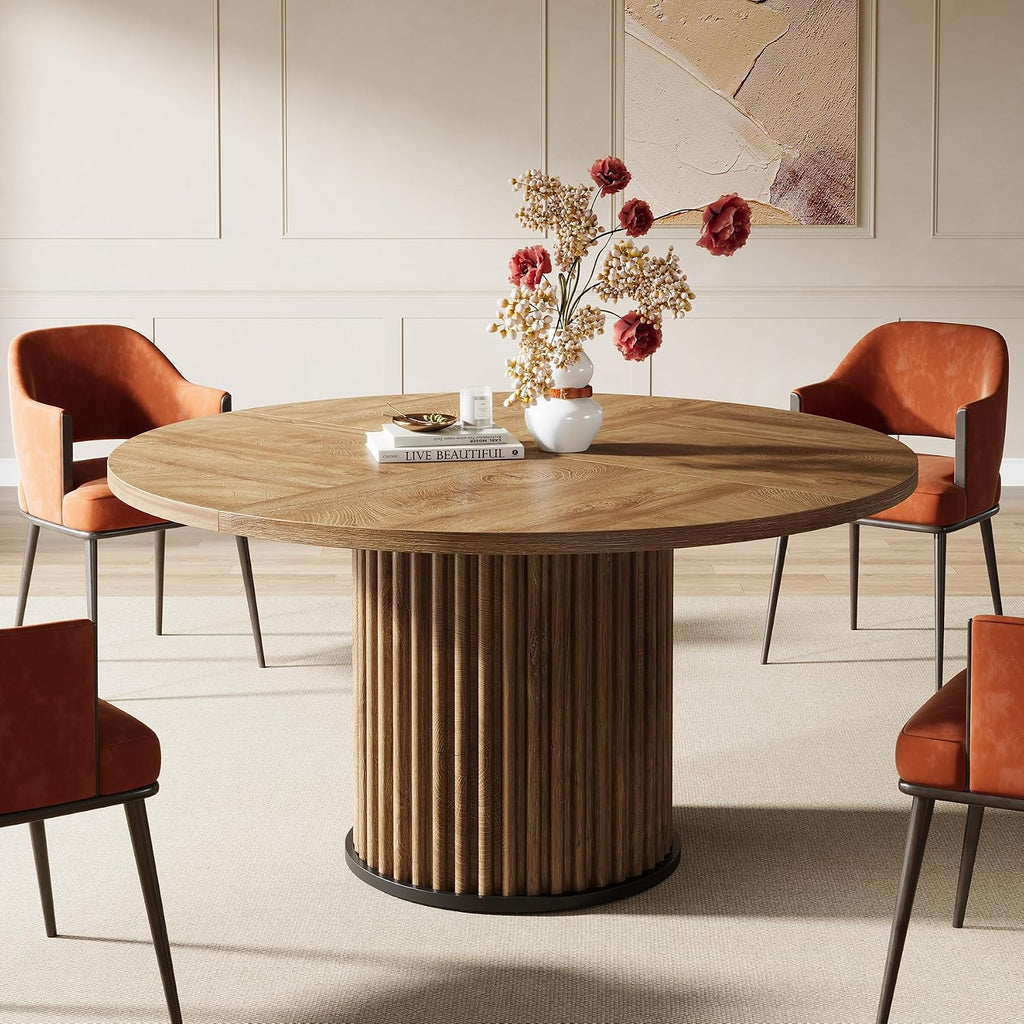 Tribesigns 47.24" Brown Round Dining Table for 4-6 People