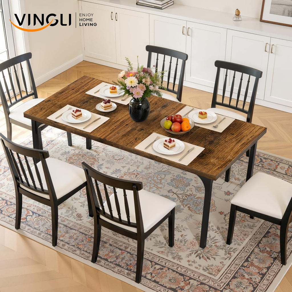 VINGLI 70.8" Farmhouse Dining Table for 6-8 People, Large Rustic Wooden Kitchen & Dining Room Table, Heavy Duty Dinner Table for Family Gatherings, Home Office, Apartment, Rustic Brown
