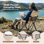 Folding Camping Chair, High Back Padded Portable Camp Chair with Storage Bag, 600D Oxford Fabric Comfortable Chair for Outdoor Camping, Beach, Fishing (Beige)
