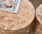 CIMOTA Round Wood Nesting Coffee Table Set of 2, Modern Circle Travertine End Side Table Sets for Living Room, Natural Burl Color/No Assembling
