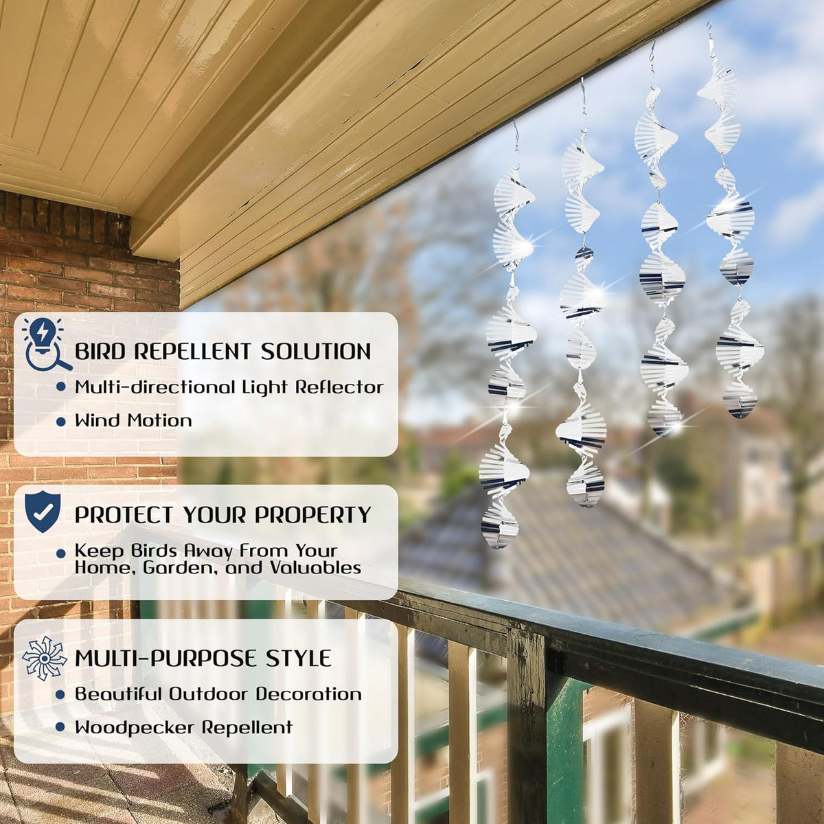 Reflective Bird Deterrents for Outside – Bird Repellent Devices Outdoor – 3D Wind Spinners Outdoor Garden Decor –4 Set Bird Repellent to Keep Woodpecker & Pigeons Away from Window Roof (Style 1)