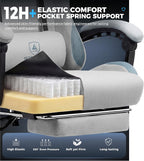 GTPLAYER Gaming Chair Fabric with Pocket Spring Cushion,Computer Office Chair with Lumbar Support for Adults Linkage Armrests and Footrest Ergonomic Gamings Chairs Height Adjustable LightGray