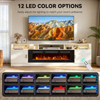 80" Fireplace TV Stand with Power Outlet, Electric Fireplace Entertainment Center with Storage Cabinets, Fits TVs up to 90", TV Console with LED Lights for Living Room, Office, White-Black