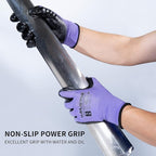 MANUSAGE Safety Work Gloves for Men and Women With Touchscreen Fingers, Nitrile Grip, Mechanics (Size L, Purple, 24-Pairs)