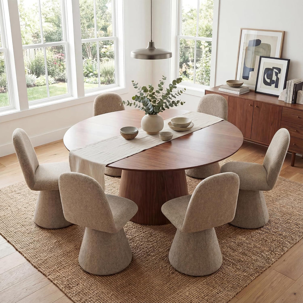 DUOMAY 360° Swivel Dining Chairs Set of 6, Mid Century Modern High Back Linen Upholstered Dining Room Chairs Kitchen Chairs, Armless Chair for Living Room Bedroom Reading, Khaki