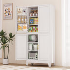 PAOFIN 75" H Metal Storage Cabinet, Pantry with 6 Door Shelves and 4 Adjustable Shelves, Leveling Foot for Kitchen, Living Room and Dinning Room, White