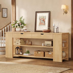 71.8 Inch Extra Long Console Table with Drawers, Farmhouse Long Console Table with Shelves & Built-in Outlets, Entryway Table with Storage for Living Room, Entryway, Hallway, Natural