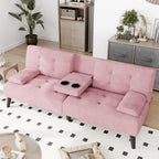 JAMFLY Futon Sofa Bed, 64" Small Futon Couch with Adjustable Backrest, 3-Angle Recliner, Detachable Armrests with Cup Holders for Small Spaces (Pink Velvet)