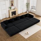 DAMAIFROM Convertible Sleeper Sofa Bed Floor Couch, Black | 158" Corduroy Modular Compressed Futon Sofa Bed, Pull-Out Cloud Sectional Couch with Memory Foam Mattress for Living Room
