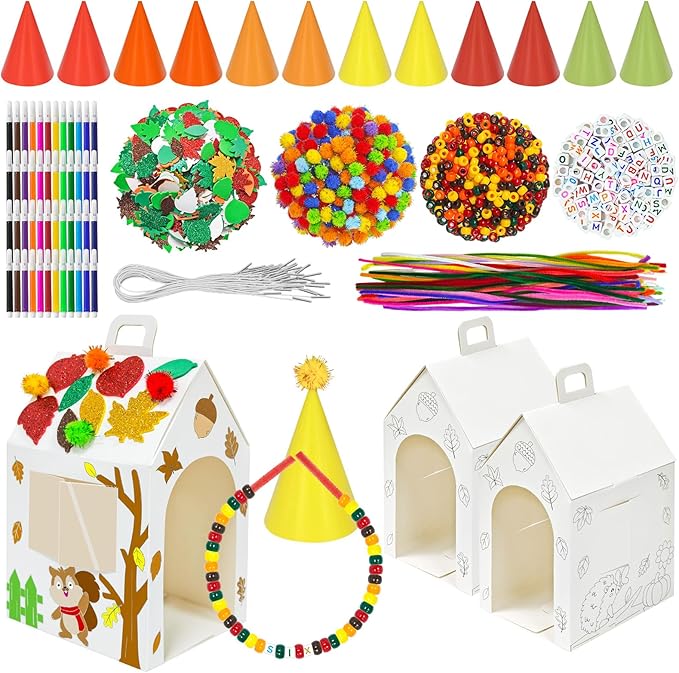 Cinrobiye 24 Sets Fall Adopt a Pet Party Favors DIY Animals Party Gift Boxes Make Your Own Woodland Animals Adoption Party Supplies with Treat Gift Boxes Dog Collar Necklace for Pet Birthday Crafts