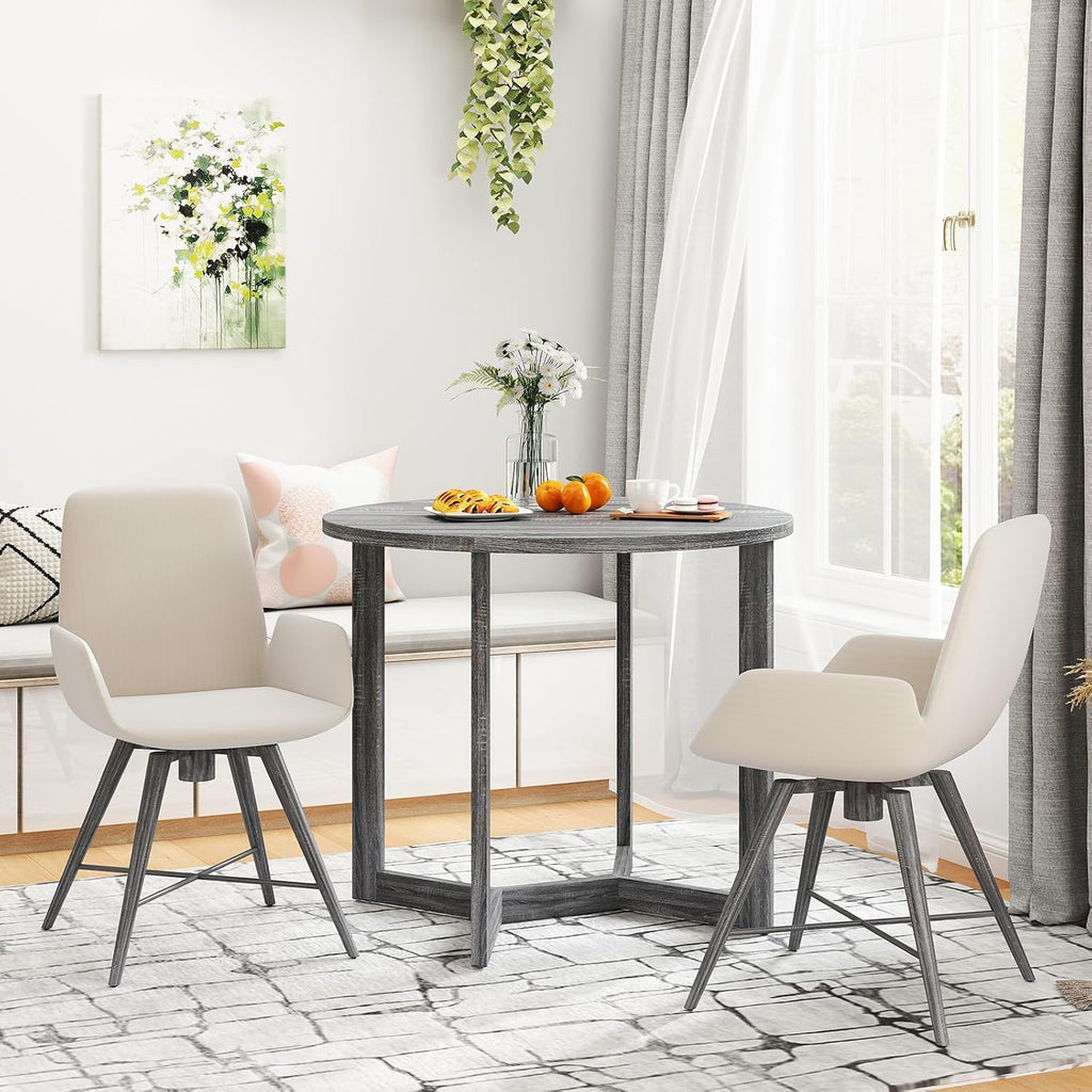 Giantex 36" Round Dining Table for 4, Kitchen Table with Wing-Shaped Base, Wood Grain Tabletop, 220Lbs Capacity, Coffee Tables for Dinette, Dinner, Dining Room, Living Room, Restaurant (Grey)