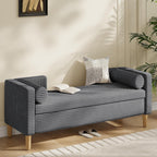65.35" Storage Bench, Corduroy Upholstered End of Bed Bench with Bolster Pillows, Modern Storage Bench with Natural-Patterned Wooden Legs, Comfy Entryway Bench for Entryway (Charcoal)