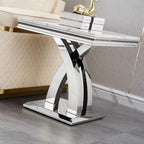 1 Piece Living Room End Table Luxury Faux Marble Sofa Side Table, Modern White Silver End Table with X-Shape Stainless Steel Pedestal Base