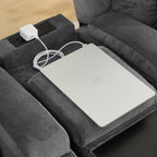 Center Console for Recliner, Fuctional Sofa Side Table with Storage Drawers, Gray Sofa Console Table with Dual Charging Ports, End Table (Linen, Gray)