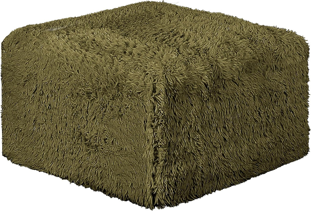 Furniture of America Havyn Modern Faux Fur 1-Seater Square Modular Foam Ottoman, Compressed Couch in a Box, No Assembly Required, for Living Room and Office, Olive Green