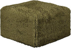 Furniture of America Havyn Modern Faux Fur 1-Seater Square Modular Foam Ottoman, Compressed Couch in a Box, No Assembly Required, for Living Room and Office, Olive Green