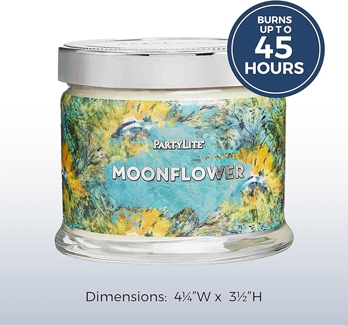 PartyLite 3-Wick Jar Candle, Highly Fragranced Clean Burning Glass Candle, 25-45 Hours Burn Time (Moonflower)