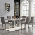 HomVent 68'' Silver Faux Marble Dining Table Set with 6 Grey Velvet Chair | Modern Rectangle Kitchen Table Set of 6 with Faux Marble Table Top & Stainless Steel Base Dining Set for Kitchen Dining Room