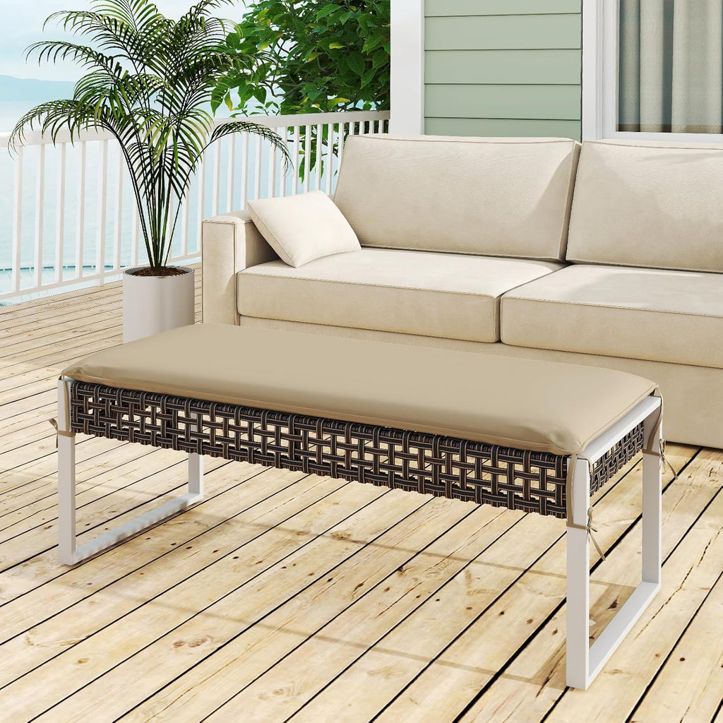 Tangkula Outdoor Ottoman, Patio Rattan Heavy Duty Wicker Footrest with Soft Cushion & Metal Frame, Extra Seating, for Porch, Backyard, Lawn and Poolside (1)