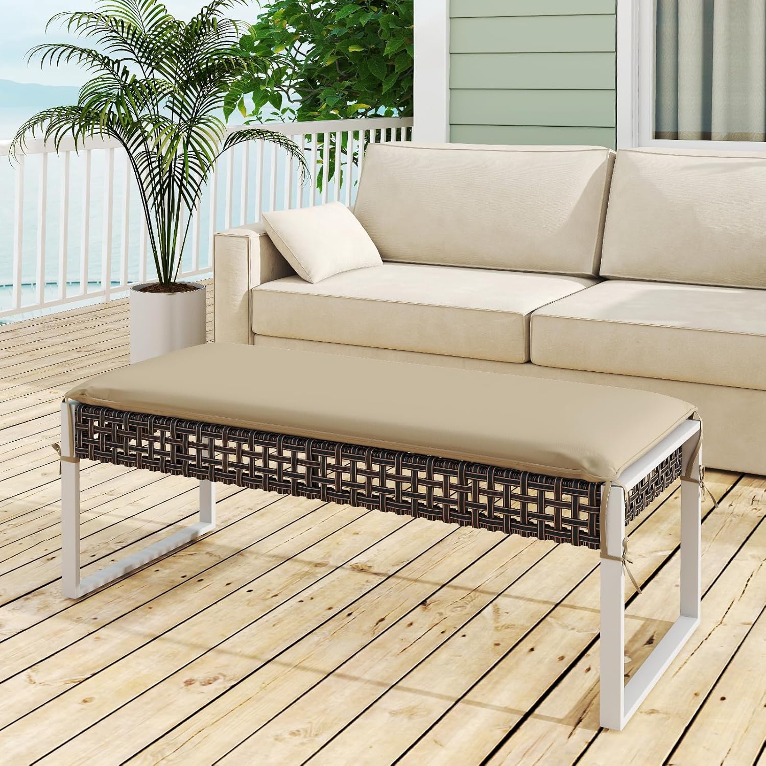 Tangkula Outdoor Ottoman, Patio Rattan Heavy Duty Wicker Footrest with Soft Cushion & Metal Frame, Extra Seating, for Porch, Backyard, Lawn and Poolside (1)
