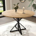 GarveeHome 47 Inch Round Dining Table for 4-6, Circle Kitchen Table with Pedestal Base, Farmhouse Wooden Dining Table for Small Spaces, Kitchen & Dining Room, Living Room-Oak/Only Table
