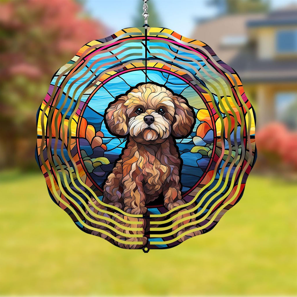 Poodle Dog Wind Spinners Outdoor Dog Memorial Gifts, 3D Metal Kinetic Hanging Garden Wind Spinner, Spinner Decor, Wind Sculptures for Outdoor & Indoor, Window, Yard Decor (Poodle 2)