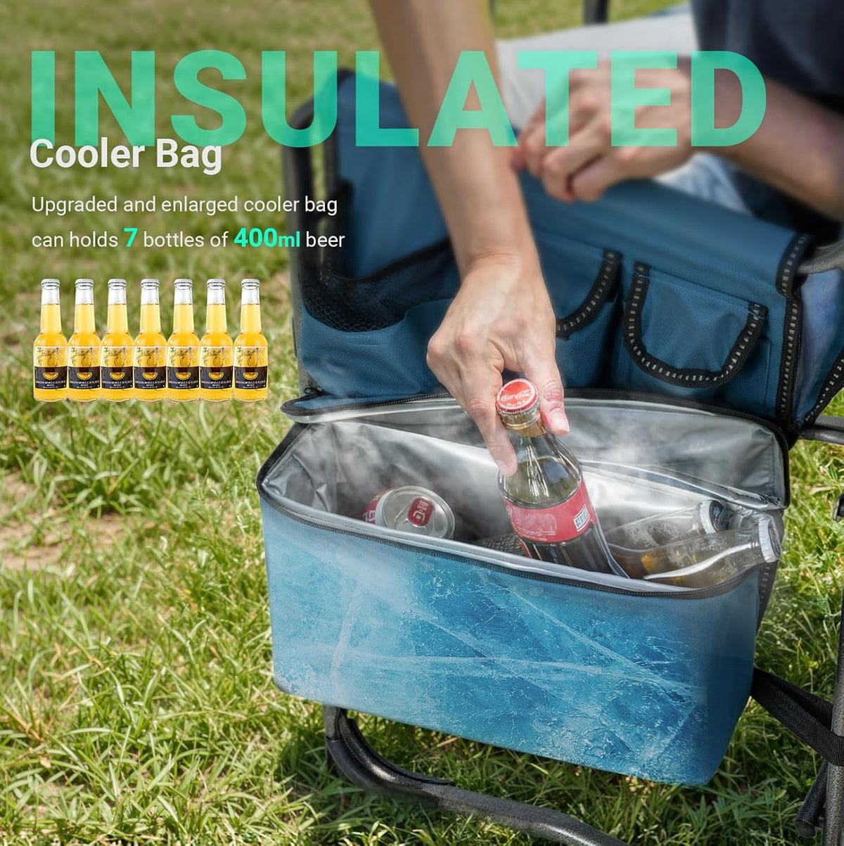 Overmont Folding Camping Chair with Side Table, Cooler Bag, 400 lb Capacity | Oversized Directors Chair for Lawn, Beach, Picnics and Fishing, 600D Oxford, 11.8 lb, Shoulder Strap and Storage Pockets