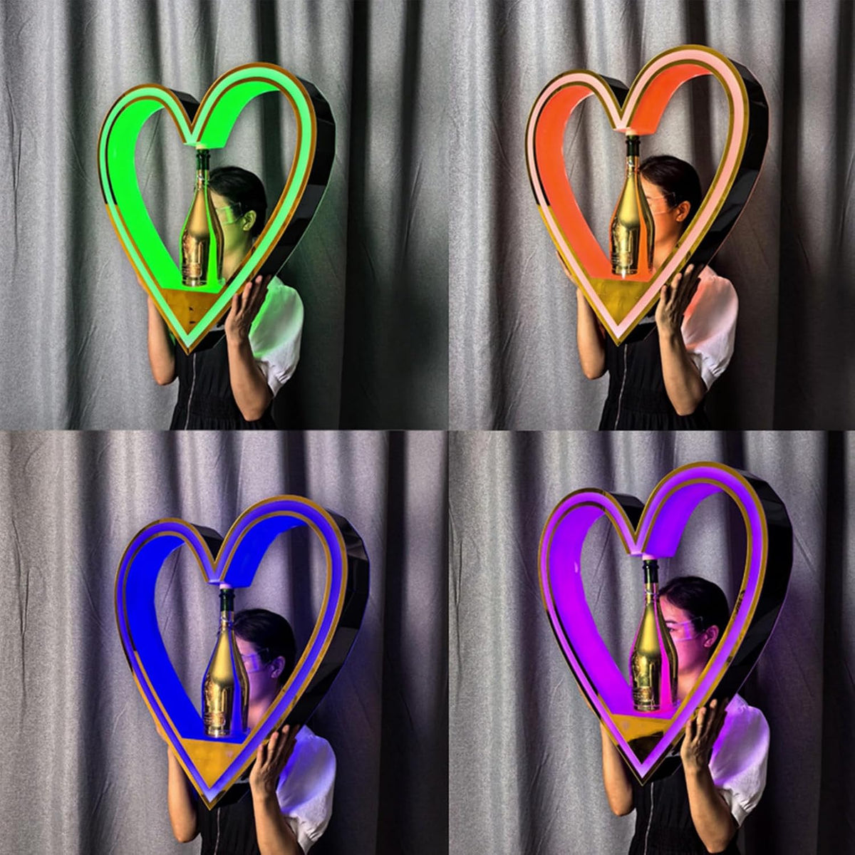7-Color LED Heart Shape Liquor Bottle Display Shelf, Champagne VIP Bottle Presenter, Bar Wine Bottle Display Stands,Gold