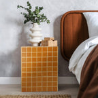 Eyely DNE2000C Eira 18" Modern Bohemian Ceramic Tiled Rectangle End Table, Side Table for Bedroom, Living Room, Dark Orange/Light Orange