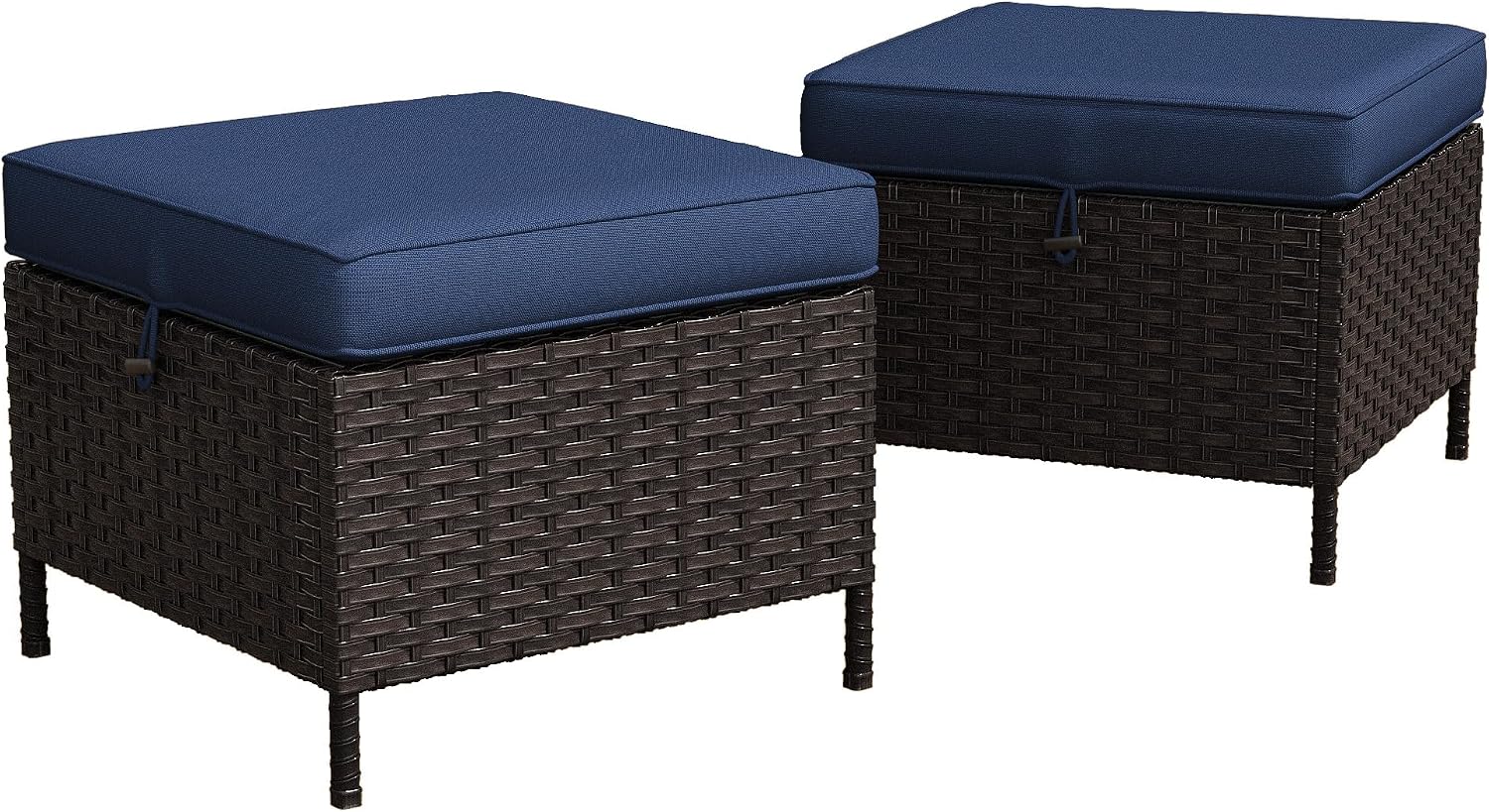 Outdoor Patio Ottoman Set of 2, All Weather Rattan Wicker Ottoman Seat, Outdoor Footstool Footrest Seat for Patio, Backyard, Poolside, Garden