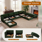 Myroyalsit Modular Sofa with Storage, 135" Sleeper Sofa Bed Sectional Cloud Couch, Oversized Fabric Couch with Movable Ottoman, 8 Seat Modern Deep Seat Sofa for Living Room (Green Chenille)