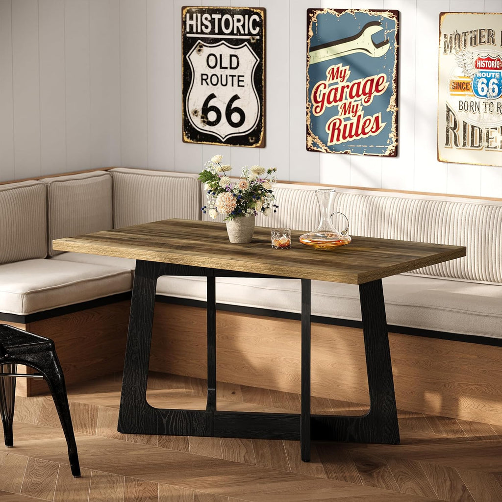 Tribesigns 47-Inch Dining Table for 2-4 People, Small Kitchen Table with Sturdy Pedestal Base, Farmhouse Wood Kitchen & Dining Room Furniture for Small Spaces, Rustic Brown and Black