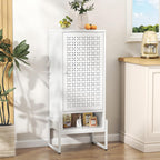 LEYNOT Small Bathroom Storage Cabinet,Metal Pantry Cabinet with Door and Adjustable Shelves,42.51x 16.53x13.77 Cupboard for Kitchen,Living Room,Entryway,Dining Room (Openwork X-Shaped, White)