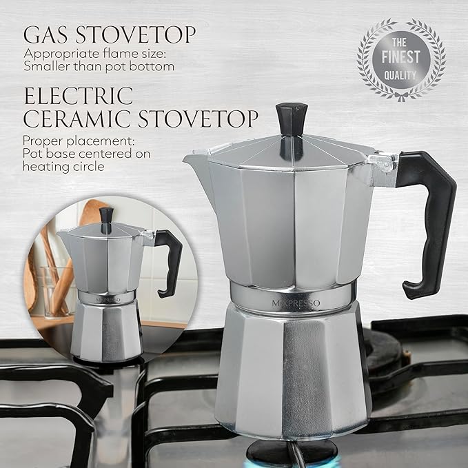 Mixpresso 9 Cup Moka Pot Cuban Coffee Maker, Moka Pot for Gas, Electric Stove Top, Classic Italian Coffee Maker, Stovetop Espresso Maker, Camping Pot Makes 9 Espresso Cup 14 Oz