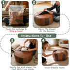 Thgonwid Round Unstuffed Pouf Cover, Faux Leather Storage Ottoman, Boho Moroccan Foot Stool, Multi-Purpose Home Decor for Living Room, Bedroom and Balcony, Retro Moroccan Color, No Filling Included