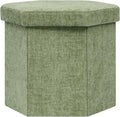 Hexagon Storage Ottoman, Foldable Chenille FootRest with Hidden Storage, Small Ottoman Footstool for Living Room, Bedroom, Dorm, Entryway, 15 x 16.9 x 15 Inches, Green