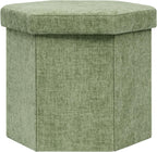 Hexagon Storage Ottoman, Foldable Chenille FootRest with Hidden Storage, Small Ottoman Footstool for Living Room, Bedroom, Dorm, Entryway, 15 x 16.9 x 15 Inches, Green