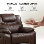 EBELLO Genuine Leather Recliner Chair, Manual Overstuffed Reclining Sofa for Adults with Comfortable Armrest and Backrest, Single Couch for Living Room, Dark Brown