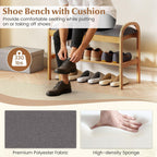 Giantex Shoe Bench with Flip-Top Storage, Bamboo 2-Tier Entryway Bench with Padded Cushion, Shoe Rack Bench for Hallway, Closet, Foyer, Living Room, Bedroom, Mudroom (with Flip-Top Storage)