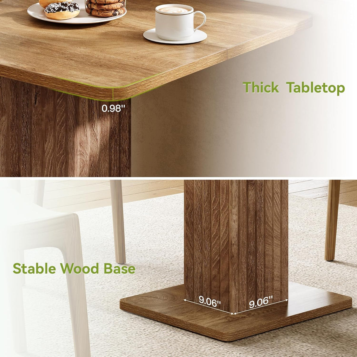 LITTLE TREE Dining Table, 35.43" L x 31.5" W Small Kitchen Table, Small Dining Table for 2-4 People with Fluted Base, Modern Farmhouse Dinner Table for Dining Room Kitchen Living Room