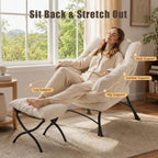 Lazy Chair with Ottoman, Modern Skinny Lounge Chair with Footrest