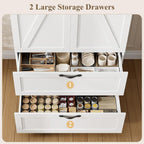 HOSTACK 70" Kitchen Pantry Storage Cabinet, Farmhouse Pantry Cabinet, White | Large Food Kitchen Pantry with 2 Wide Drawers & Adjustable Shelf, Tall Snack Cabinet with Doors, Dining Room, Living Room